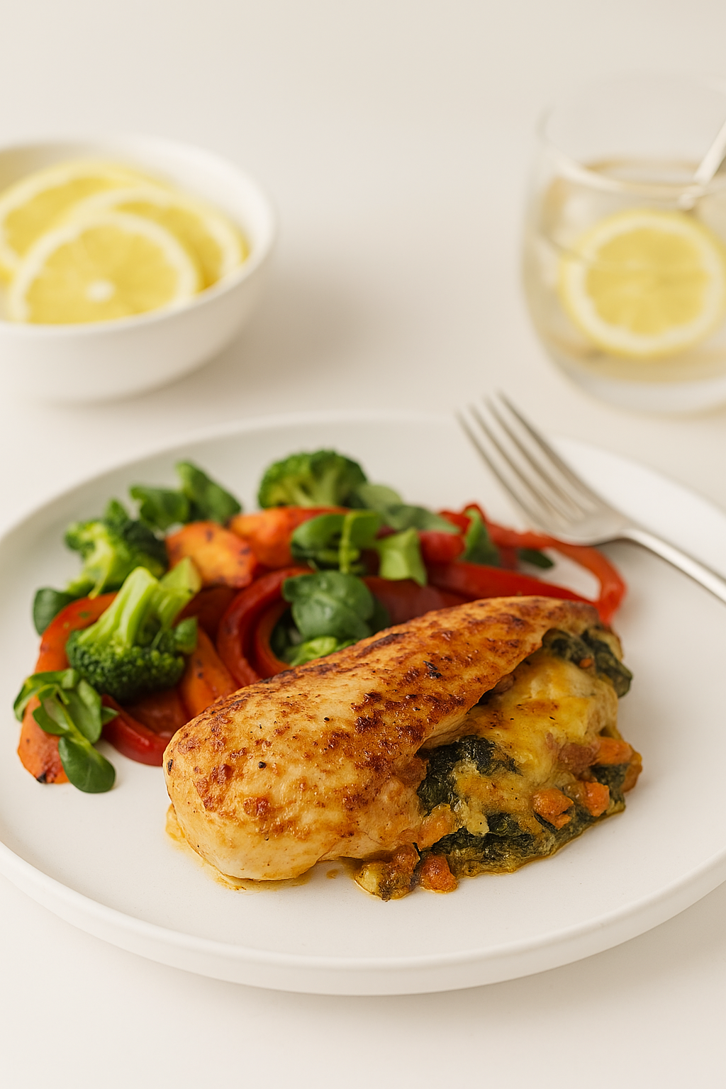 Easy Creamy Stuffed Chicken Breasts with Sautéed Vegetables