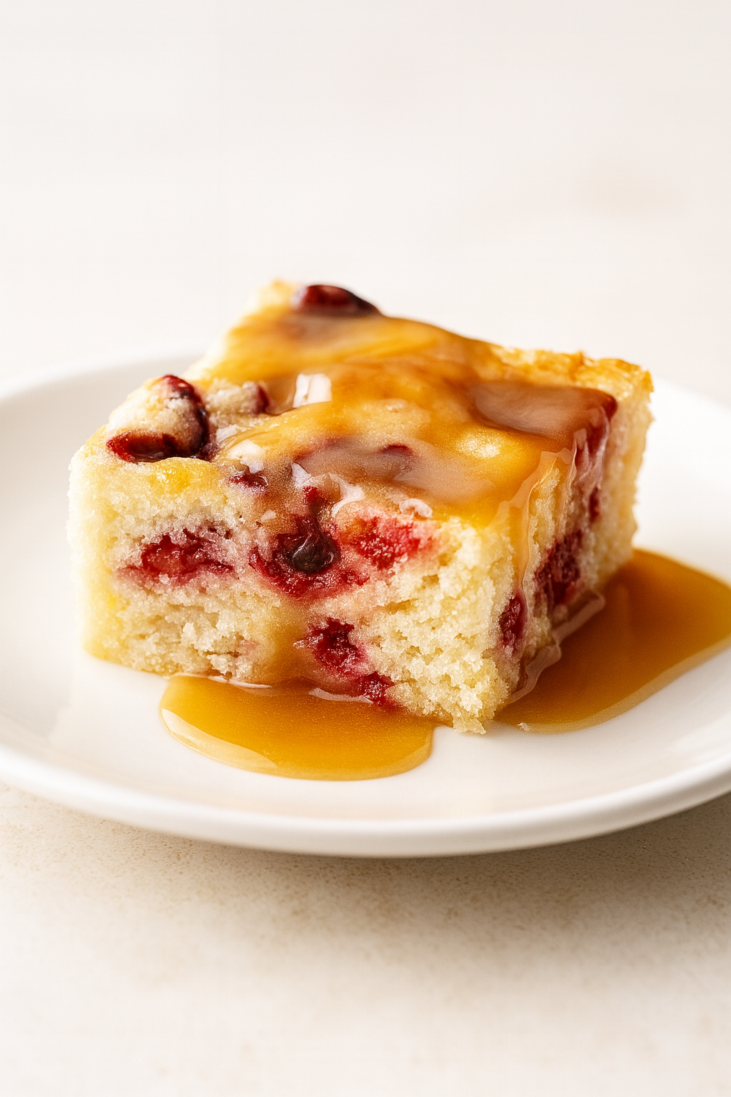 Cranberry Cake with Caramel Sauce