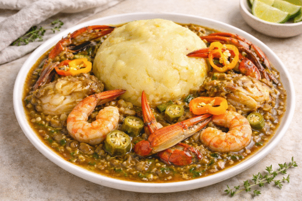 Tonmtonm with Lamé Végétal & Kalalou (Caribbean Comfort Food)