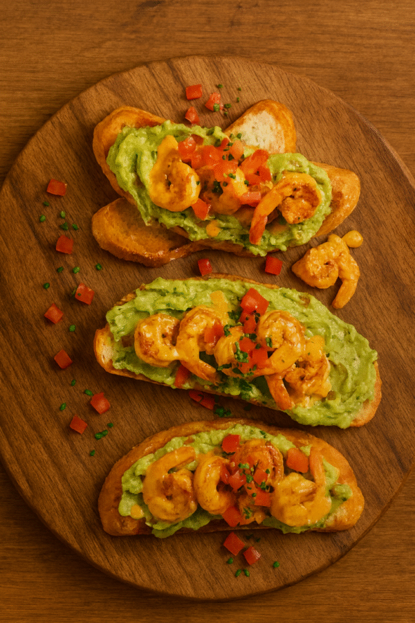 Creamy Shrimp & Guacamole Toasts 